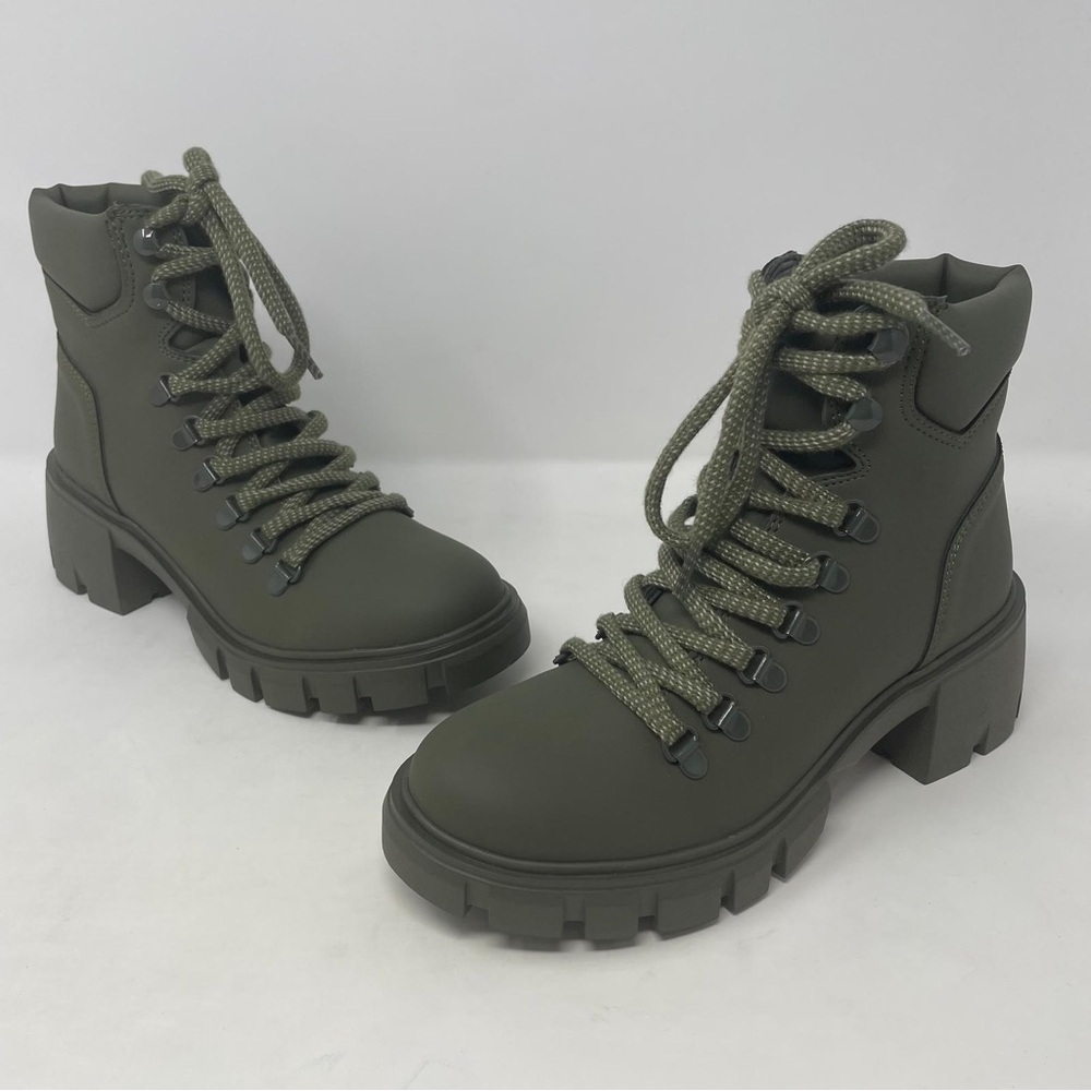 Aqua Reign Block Heel Water Resistant Platform Combat Boots in Olive Green - NWT - Picture 6 of 13